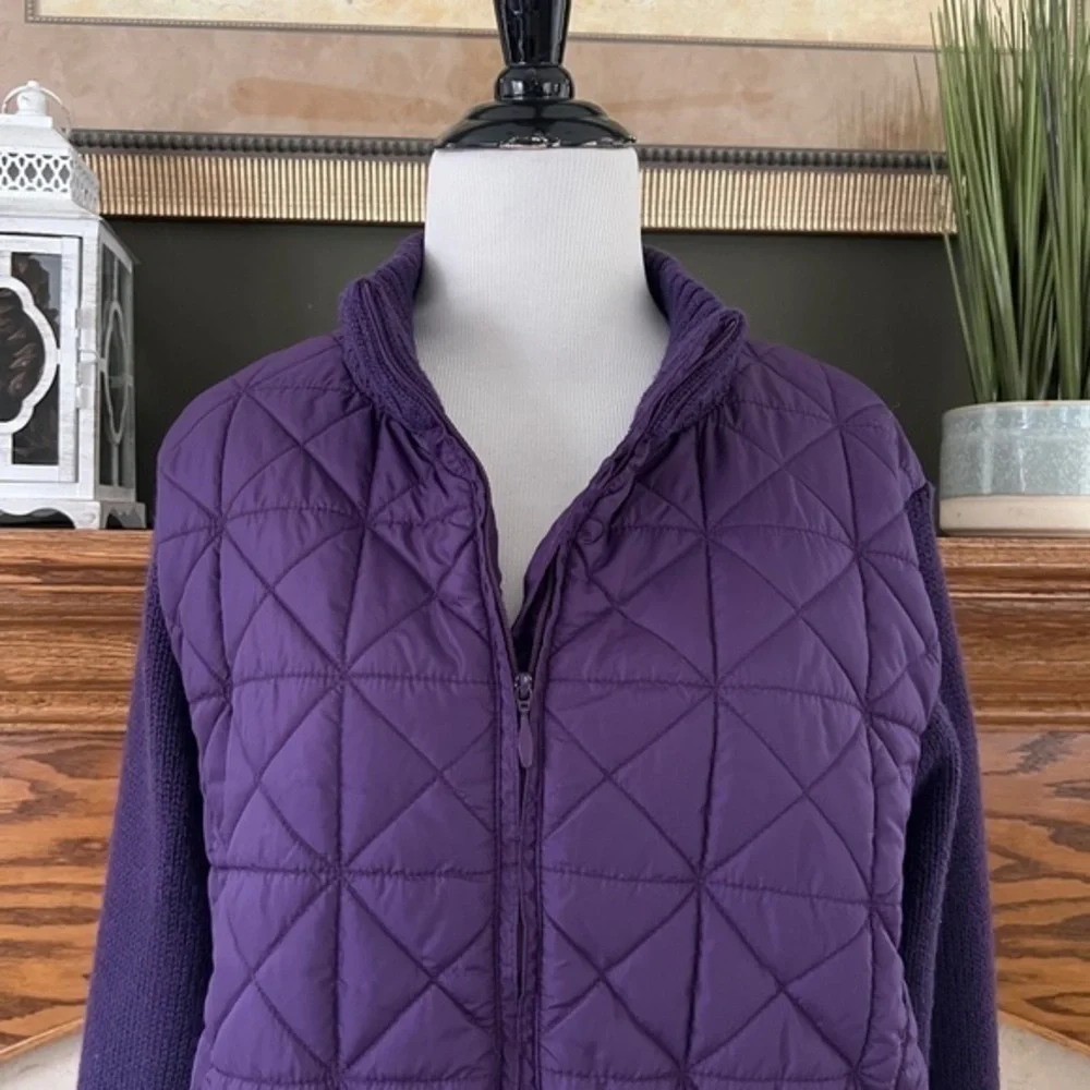 Coldwater Creek‎ Women's Purple Wool Blend Full Zip Quilted Sweater Jacket Sz. L
